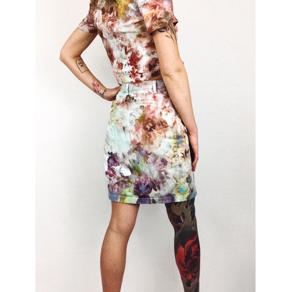 🆕 Hand-Dyed Denim Mini Skirt in Technicolor - Picture 4 of 13